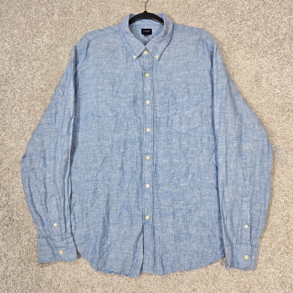J. Crew Linen Shirt Mens XL Blue Long Sleeve Pocket J Crew
